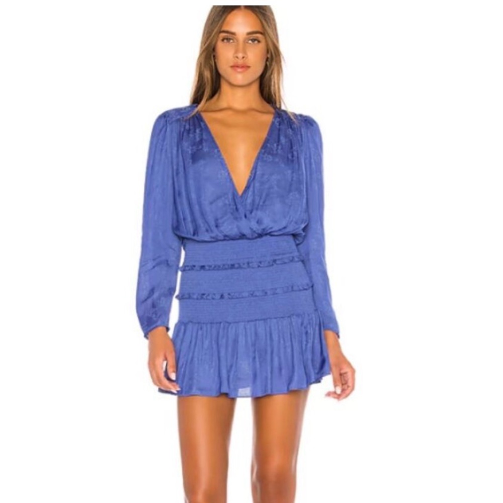 Blue Life Royal Blue Deep V Long Sleeve Tiered Mini Dress